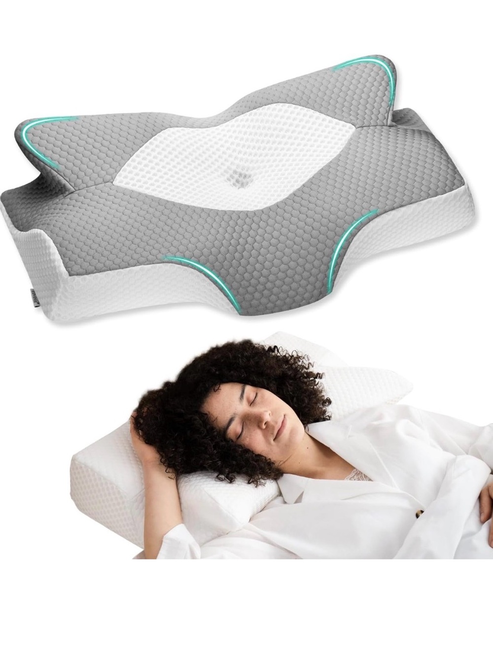2 elviros Memory Foam Cervical Pillow Light Grey and White